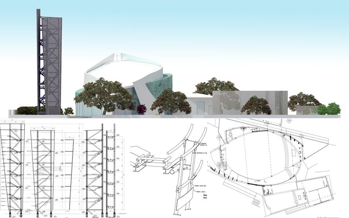Render e tavole di progettazione di una struttura speciale